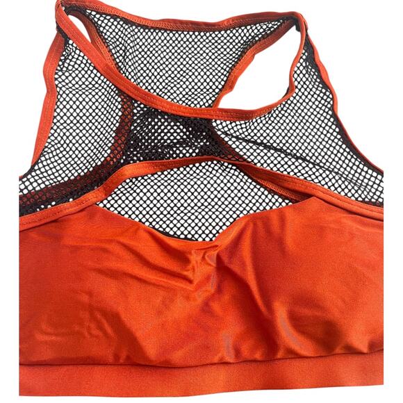 Polerina sheer illusion set orange black fishnet mesh small top medium bottoms - Picture 7 of 9